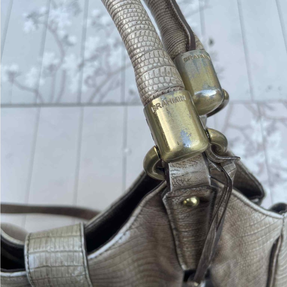 Brahmin Metallic Bronze Lizard-Embossed Tote with Gold Hardware - Picture 3 of 11